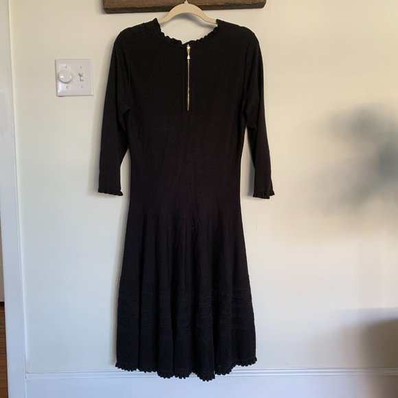 Kate Spade Knit Pointelle Dress Ruffle Neck Sleeves Fit & Flare Drop Waist - Picture 5 of 9